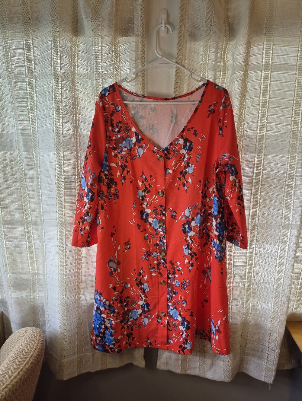 Orange Floral Flowy Womens Dress Size L